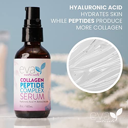 Collagen Peptide Complex Serum by Eva Naturals (60ml) - Best Anti-Aging Face Serum Reduces Wrinkles and Boosts Collagen - Heals and Repairs Skin
