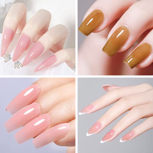 INTOBAS Gel Nail Builder Kit, 5 in 1 Builder Gel in a Bottle 15ml with Nail Forms 100 Pcs, Extension Gel Nail Polish Nude Pink, Strengthening Gel