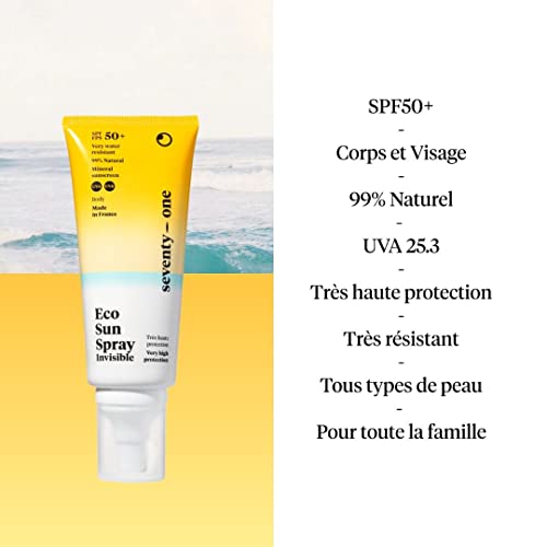 SeventyOne Percent | Eco Sun Invisible Spray SPF 50+ | Very High Sun Protection Body | UVA 25 | Vegan | Very Waterproof | 100% Mineral Filters -