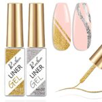 Rechoo Liner Nail Gel Polish-10ML*2 Gold & Silver Glitter Gel Nail Polish for Fineliner Nail Art, French Manicure Nail Polish, UV Shellac Color G