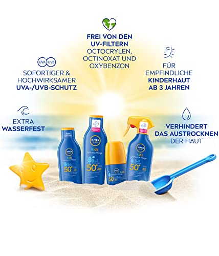 Nivea Sun Kids Protection & Care Sun Roller SPF 50+ (50 ml), Sun Cream Roll-On with SPF 50+, Extra Waterproof Sun Lotion for Children as a Practi