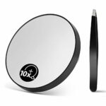 OMIRO 10X Magnifying Mirror, Travel Size Suction Magnifier Mirror for Makeup & Bathroom Shaving (8.8cm Black,with Tweezer)