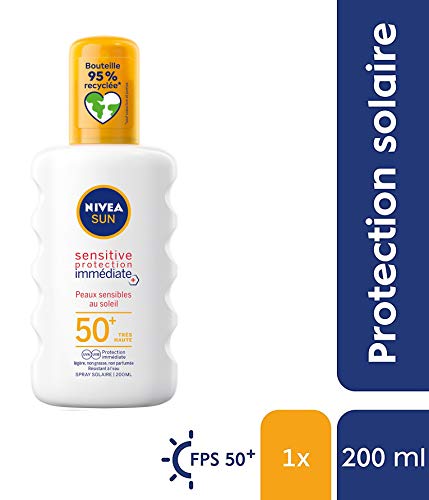 NIVEA SUN Sensitive Instant Protection Sun Spray SPF 50+ (1 x 200 ml), Sun Protection Suitable for Sensitive Skin, Light and Non-Greasy Texture S