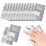Qufiiry 100 Pcs Foil Nail Wraps, Nail Foils for Gel Nails, with Pre-attached Lint-Free Cotton Pads, Nail Foil Aluminium Wraps Remover for Fast &