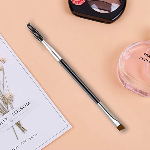 Eyebrow Brush, KINGMAS Professional Double-Ended Angled Eye Brow Brush and Spoolie Brush (Black)
