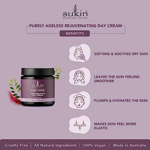 Sukin Purely Ageless Rejuventating Day Cream 120ml - with Vitamin E; cruelty free & vegan friendly - to naturally plump, firm & hydrate skin, whi
