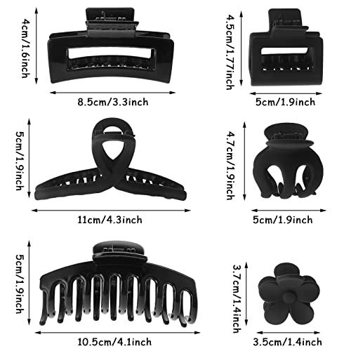 Lusofie 6PCS Black Hair Clips, Large Hair Clips for Thick Hair Black Claw Clips Matte Non Slip Jaw Clips Flower Banana Butterfly Claw Clips Hair