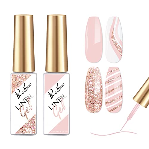 Rechoo Liner Nail Gel Polish-10ML*2 Gold & Silver Glitter Gel Nail Polish for Fineliner Nail Art, French Manicure Nail Polish, UV Shellac Color G