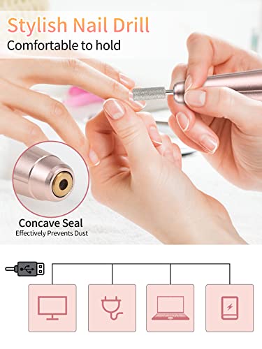 LIONVISON Electric Nail Files, Portable Electric Nail Drill Bits 20000 RPM Adjustable Speed, Professional Manicure Pedicure Set with 11 Drill Bit