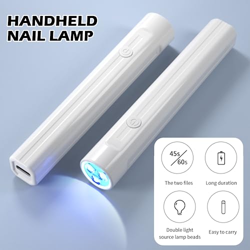 Handheld UV Nail Lamp, Mini UV Lamp for Gel Nails Nail Dryer Flashlight LED Gel Nail Lamp for Curing Glue Gel Nail Gems, USB Nail Flashlight for