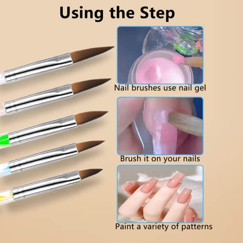 Acrylic Nail Brush Set,5 Pcs Round Sable Acrylic Design Nail Art UV Gel DIY Brush Pen Nail Art Tool Set No.4/6/8/10/12 (Silver)