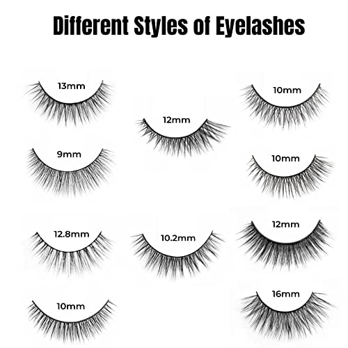False Eyelashes, 10 Pairs False Eyelashes with Eyelash Glue Multipack Natural looking False Eyelashes Soft Reusable Fluffy Full Lashes Black Stri