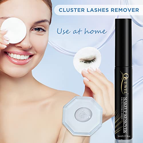 Cluster Lash Extension Remover, QUEWEL Cluster Eyelash Extension Glue Removal for Sensitive Skin, Gently Removing Lash Clusters Glue Clear 5ml Fo