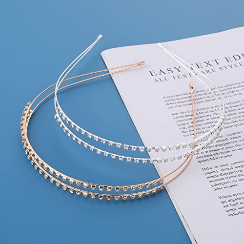 Sibba 2 Pack Double-layer Rhinestone Hair Hoop Headband Metal Hair band Shiny Crystal Headbands for Princess Wedding Bridal Headpieces(Gold+Silve