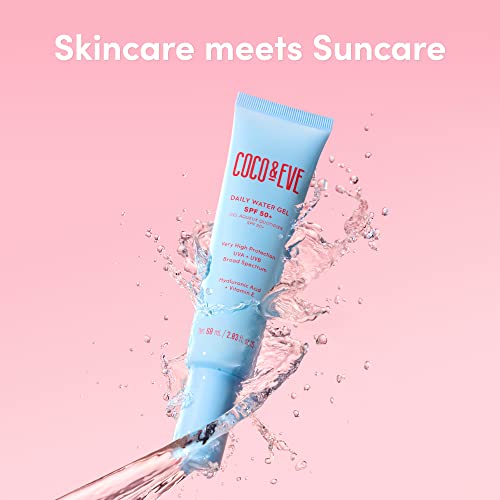 Coco & Eve Daily Water Gel SPF 50+ Sunscreen - Sun Face Protection Against UVA UVB | Australian Made, Hydrating, Lightweight Facial Suncream | Hy