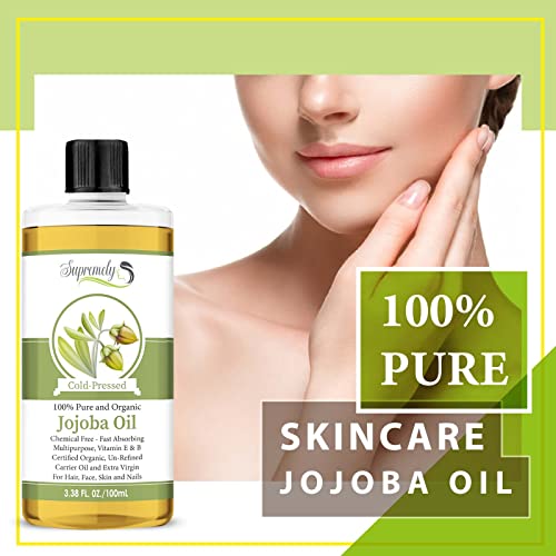 Golden Jojoba Oil 100% Pure & Natural Organic Cold Pressed Unrefined Hexane & Chemical Free Natural Carrier Oil for Face & Hair, Helps Fight Acne