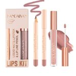 Lip Liner and Lipstick Set,Matte Liquid Long-Lasting Waterproof Natural Nude Lipstick,Stay On 12 Hours Non-Fading Matte Lipstick & Lip Line Penci