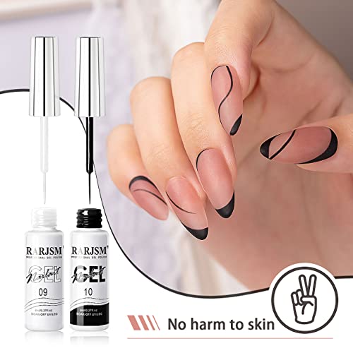 RARJSM Nail Art Gel Liner White Art Gel Liner Polish Black Gel Nail Polish Liner 2PCS Set Soak off Nail Art Striper Polish Curing Requires 8ml Bu