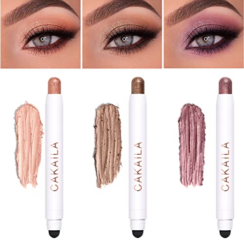 Beejoy 3 Pack Dual-Ended Eyeshadow Cream Stick Set, Bright Shimmer Cream to Powder Eye Shadow Pen, Waterproof & Long-Lasting, Makeup Essential fo