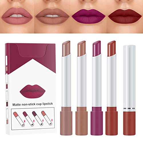 Plumping Lip Gloss Set,Lipstick Sets 4 Pcs High Pigmented Nude Cigarette Lipgloss, Long Lasting Waterproof Shimmer Liquid Lipsticks,Makeup Sets F