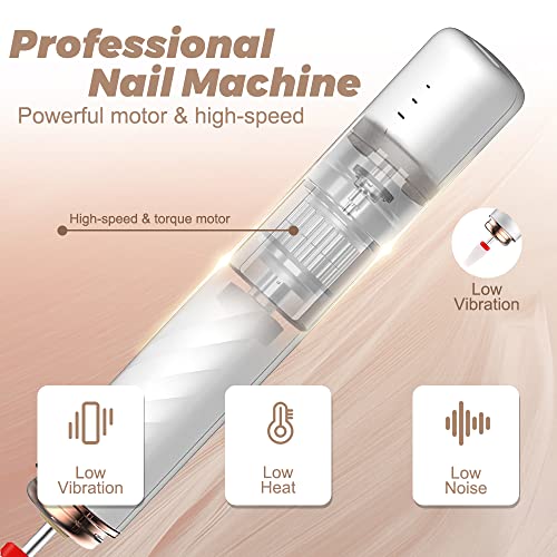 Nail Drill Electric Nail Files Professional Rechargeable Electric Nail Drill Machine with Ceramic Nail Bit for Beginners, Nail Drill Machine Set