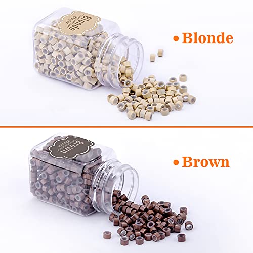 Duufin 2500 Pieces Hair Extensions Micro Links Rings Beads 5.0mm Silicone Lined Beads in 5 Colours for Women Men Hair Feather Extensions