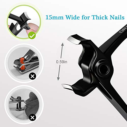 Nail Clippers - DRMODE 15mm Wide Jaw Opening Stainless Steel Fingernail and Toenail Clippers for Thick Nail with Nail File, Slant Edge Cutter for