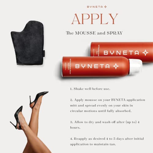 Byneta Self Tanning Body Mousse - Extra Dark | Immediate skin bronzing - Long lasting tan develops within 3-4 hours, Firms up the skin, Lasts 4-5