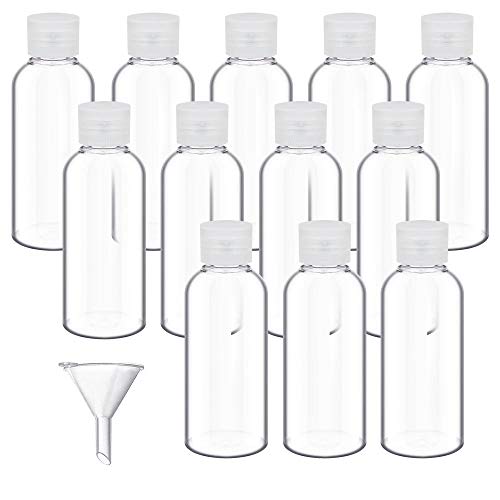 DECARETA 12 Pack Plastic Travel Bottle 50 ml Clear Holiday Bottle with 1pcs Funnel Toiletries Liquid Containers for Airport,Office,Camping