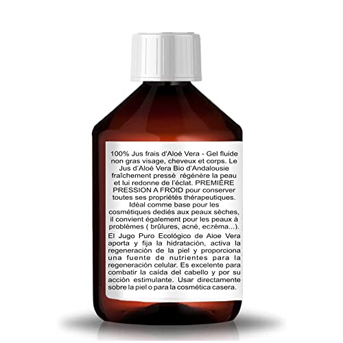 Organic Aloe Vera Juice 99.99% Cold-pressed, genuine, liquid, without thickeners (250 ml I 8.79 Fl oz)