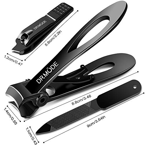 Nail Clippers - DRMODE 15mm Wide Jaw Opening Stainless Steel Fingernail and Toenail Clippers for Thick Nail with Nail File, Slant Edge Cutter for