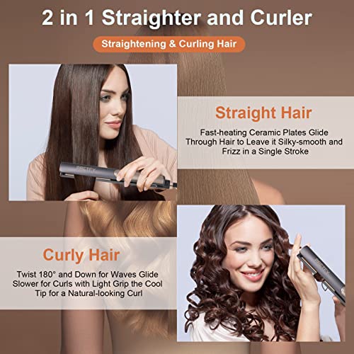 Pretfy Hair Straighteners, Hair Straighteners & Curlers in One with 140℃- 220℃ Adjustable Temperature, Straightener with Ceramic Thin Floating Pl
