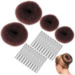 Sularpek Hair Donut Brown, Ring Style Donut Hair Bun Maker with 4 Elastic Hair Ties and 20 Hair Pins for Chignon Hairstyles, Hair Bun Shaper set