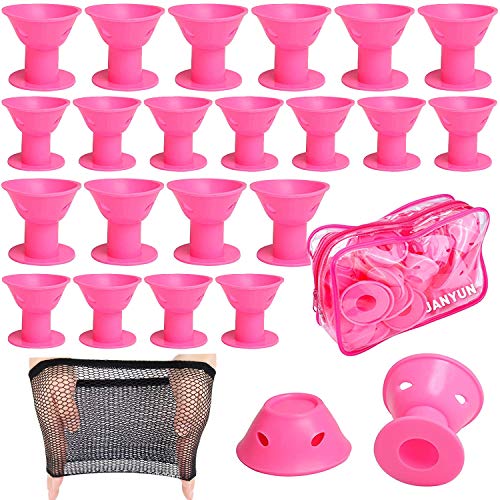 JANYUN 40 Pcs Pink Magic Hair Rollers 20 Pcs Large and 20 Pcs Small Silicone Curlers No Heat Hair Curlers for Women Girls Long Short Hair (Pink)