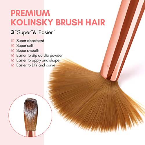 Saviland 3 PCS Kolinsky Acrylic Nail Brush - Size 8/10/14 Nail Brush for Acrylic Powder Durable Acrylic Nail Brush for Beginners Acrylic Brushes