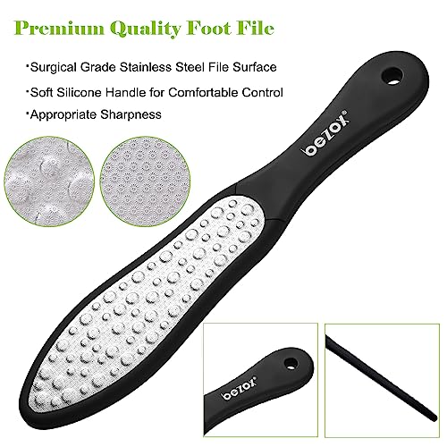 BEZOX Premium Foot File, Double Side Pedicure Rasp, Dead Hard Cracked Skin Calluses Remover, Portable Foot Care Tool, Heavy Duty Stainless Steel