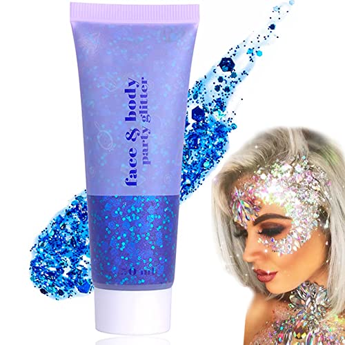Body Glitter Gel, 50ml Face Glitters Body Gel Sequins Shimmer Liquid Eyeshadow, Mermaid Sequins Sparkling Chunky Body Lotion Glitter Liquid, for