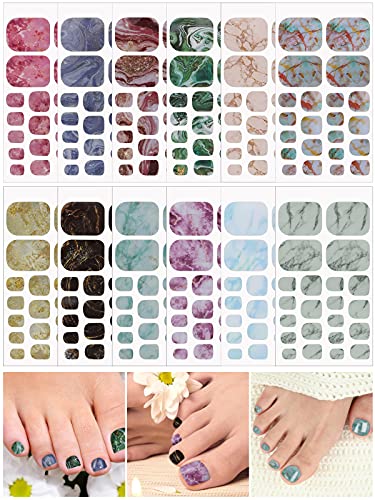 Kalolary Toenail Wrap Art Polish Stickers, 12 Sheets Marble Toe Nail Polish Stickers Self-Adhesive Full Nail Wraps Designs with 1 Piece Nail File