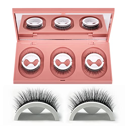 Sadodo Reusable Self Adhesive 3D False Eyelashes,3 Pairs in 1 Case, No Glue Needed,Natural Long Thick Fake Eye Lashes Box with replacement tape (
