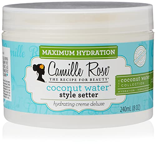 Camille Rose Coconut Water Style Setter 240ml - Tropical cream hair gel, crafted to hydrate and hold styles in place. Natural, clean formula. For
