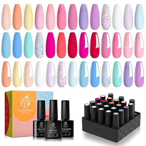 Beetles Gel Nail Polish - 20 Pcs Gel Nail Polish Set Pastel Paradise Soak Off Nail Gel Polish Nude Gray Pink Blue Glitter Gel Polish Starter Kit