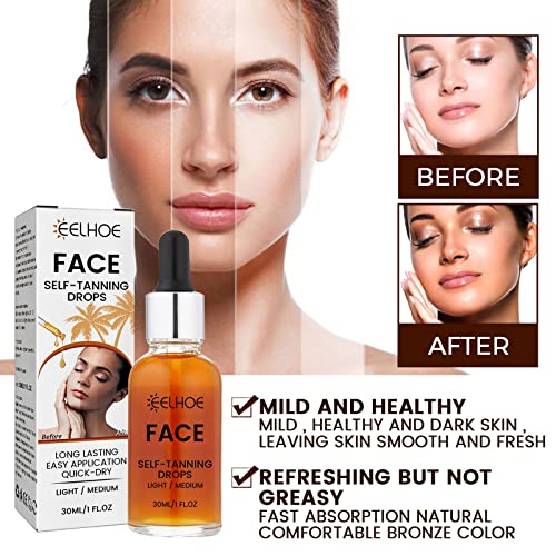 Face Tanning Drops, 30ML Self Tanning Drops For Face, Natural Face Tanner Drops, Create Bronzed Skin, Tanning Drops to Add to Moisturiser, Gradua