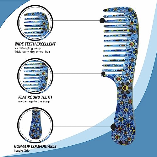 Hair Comb Detangling Comb Wide Tooth Comb Portable Shower Comb For Curly Wet Dry Long Short Straight Detangling Hairs Flat Round Teeth Heat Resis