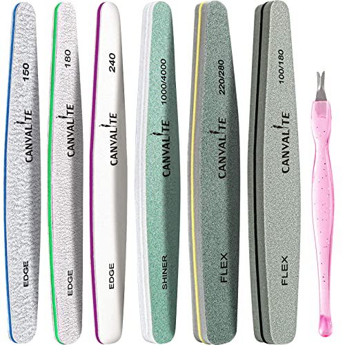 Nail Files Canvalite Gel Nail File Set Professional Double Sided Nail File and Buffer Set Washable Emery Boards Grit 100/150/180/220/240/280/1000