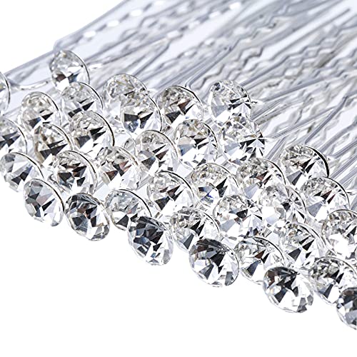 40 Pack Wedding Bridal Rhinestone Hair Pins Clips, Diamante Pins Bobby Grips Flower Crystal Hair Styling Accessories Silver