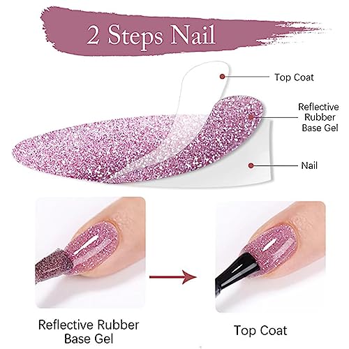 Glitter Nail Polish - Quick Dry Nail Varnish - Rose Gold Shimmering Metal Holographic Nail Paint - Color Pink Champagne Nail Polish No Need Cure