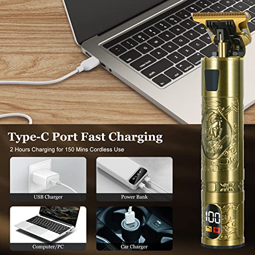 Cordless Hair Trimmer,Professional Hair Clippers,T-Blade Trimmer Clipper,Precision Outliner Trimmer,Beard Trimmer Regabarba with USB Charger LCD