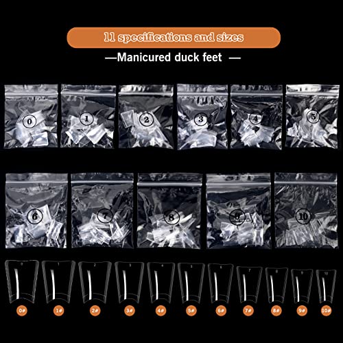 JSRQT 550 Pcs Clear Duck Nail Tips, 11 Size Wide False Nail Tips for Acrylic Nails, French Fake Nail Tips Nail Extension Duck Feet Style Nail Tip