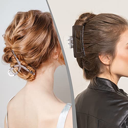 Lusofie 3Pcs Clear Claw Clip Plastic Large Claw Clips for Thick Hair Strong Holding Teeth Interlocking Banana Hair Clips Jumbo Jaw Clips for Wome