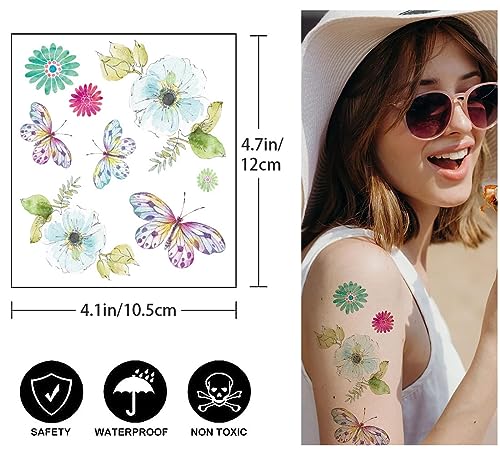 Rosymormor 18 Sheets Glitter Temporary Tattoos for Women Girls, Wings Butterfly Flowers Face Body Shiny Waterproof Stickers Fake Tattoos for Gift